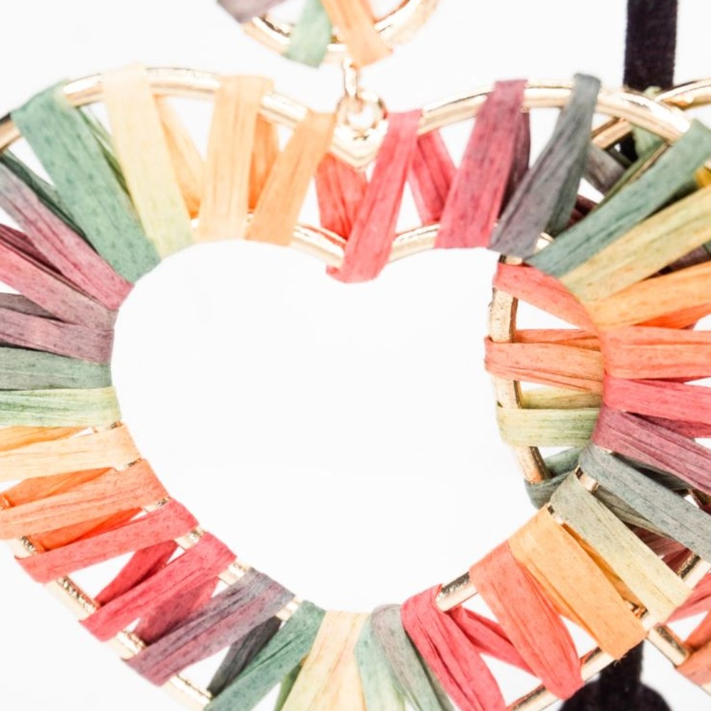 Rainbow Raffia Heart Dangle Earrings - Picture 4 of 6